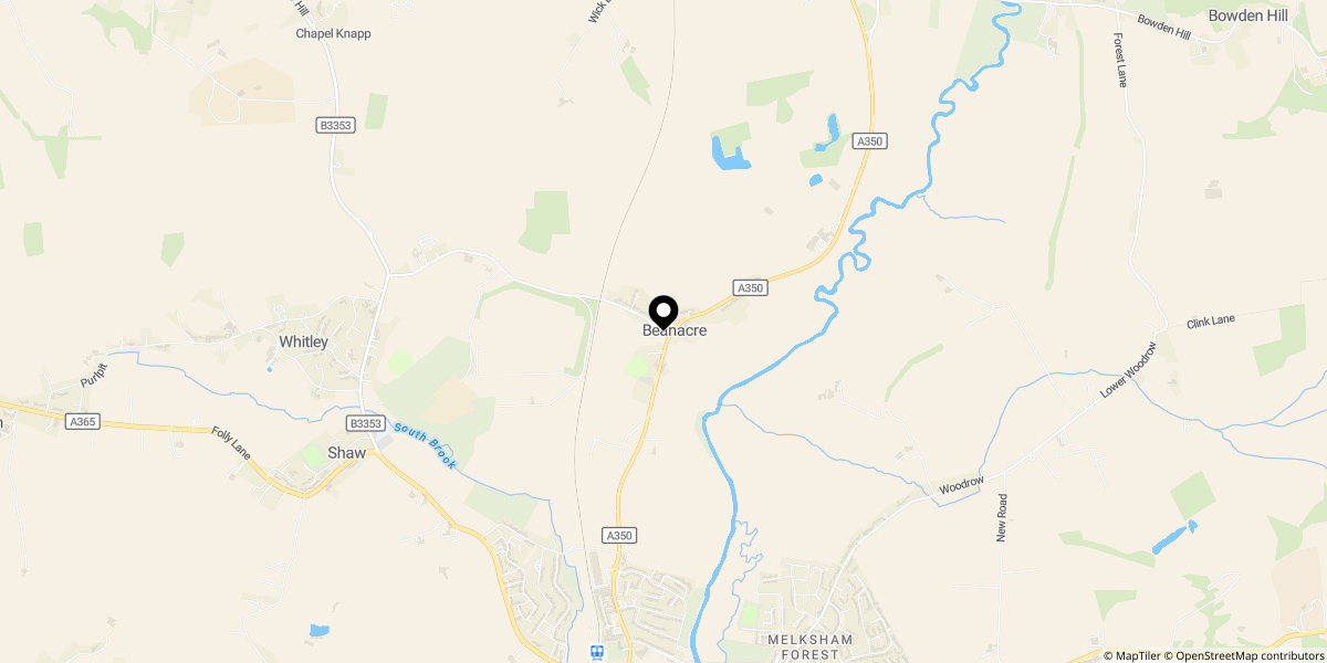 Approximate location of Westlands Lane, Melksham, SN12 7QE