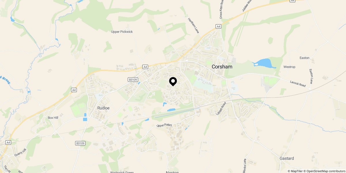 Approximate location of Hazel Way, Corsham