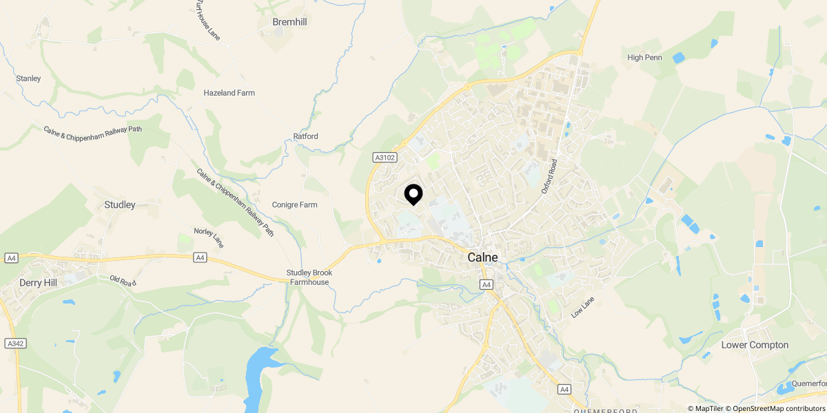Approximate location of Springfield Drive, Calne